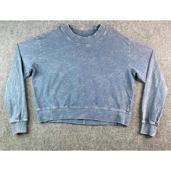 Blue Distressed Cropped Sweatshirt Size L Top Long Sleeve - Picture 1 of 8